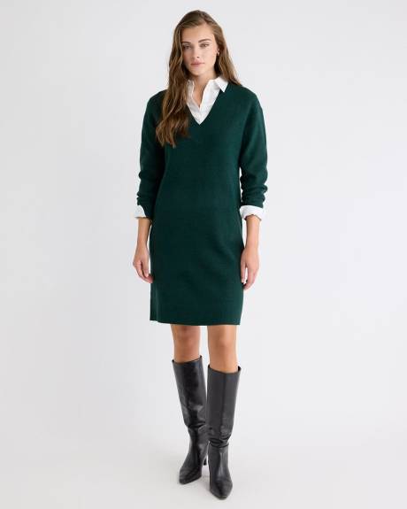 Long-Sleeve V-Neck Mini Sweater Dress