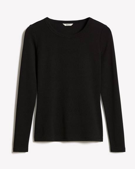 T-Shirt Côtelé Ajusté à Manches Longues et Col Rond en Tricot Luxueux