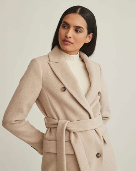 Long Double-Breasted Belted Wool Coat