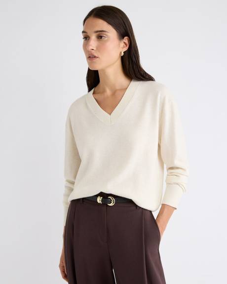 Merino Wool V-Neck Drop Shoulder Sweater