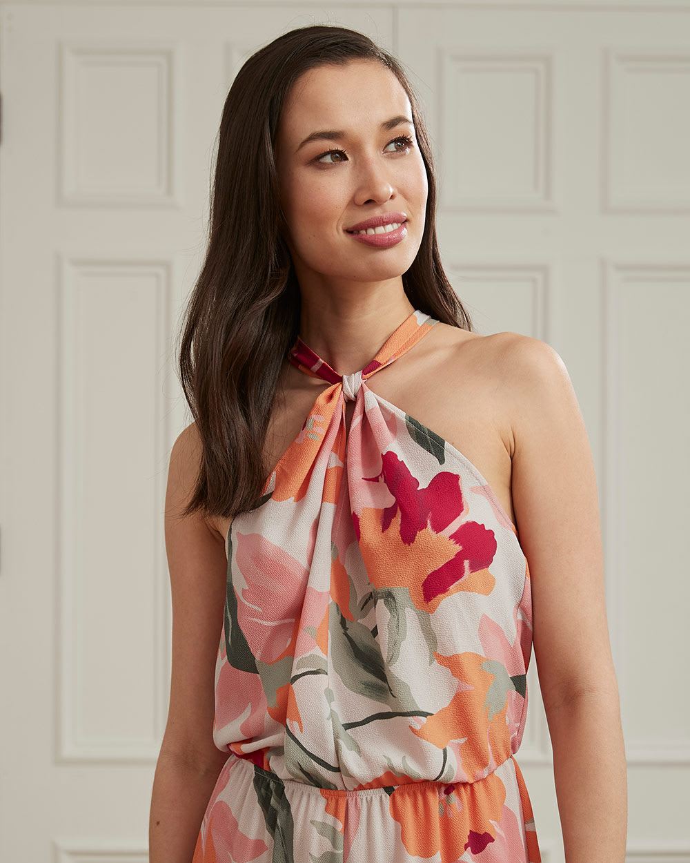 Crepe Halter Neck Jumpsuit with Back Bow