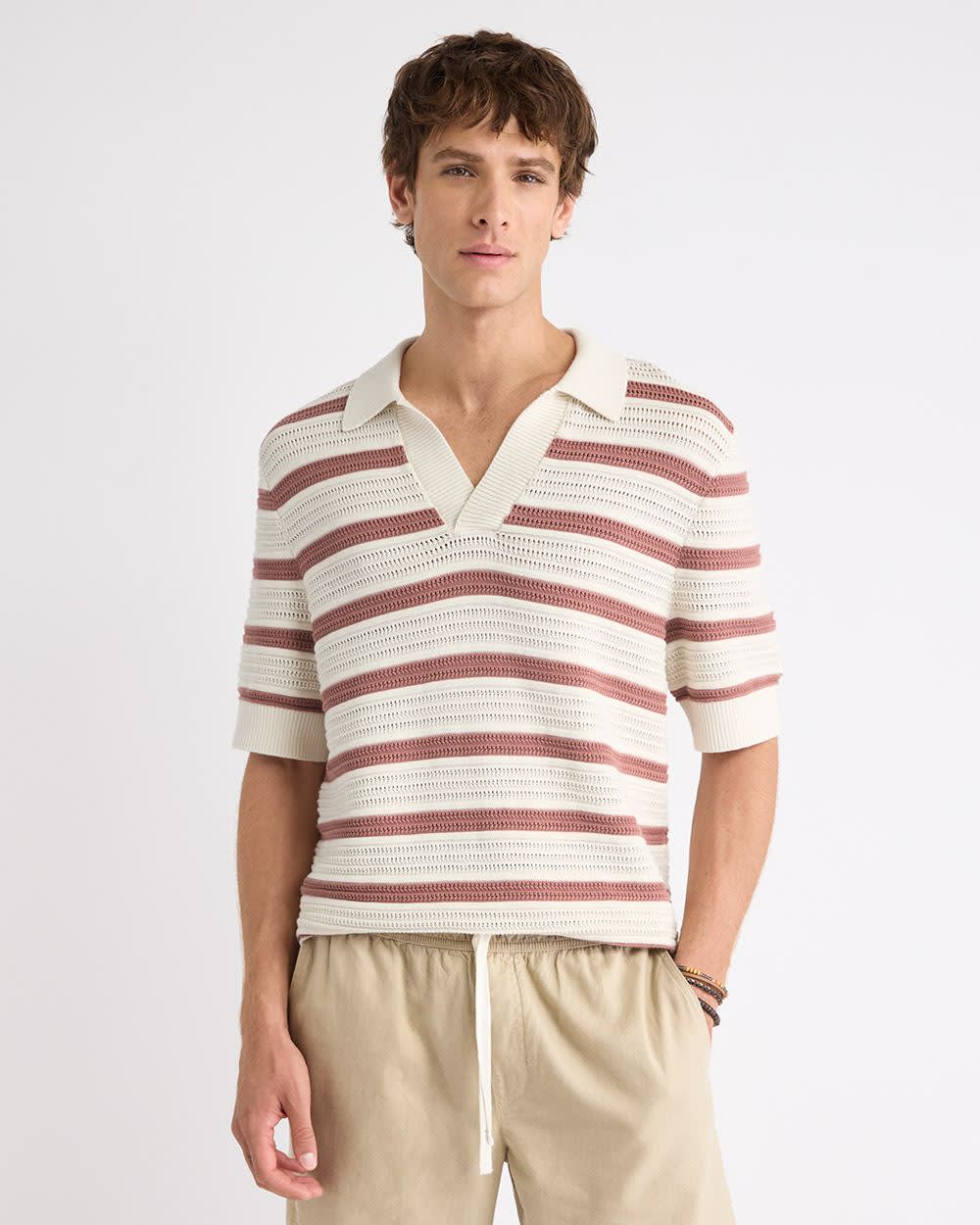 Short-Sleeve Johnny Sweater with Horizontal Stripes
