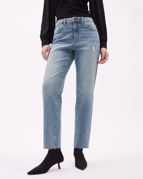 Medium-Wash High-Waisted Straight Ankle Jeans