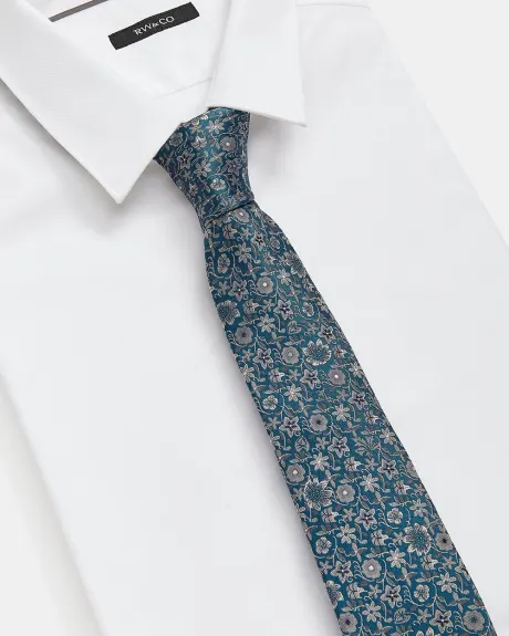 Cravate Sarcelle Régulière avec Motif de Fleurs
