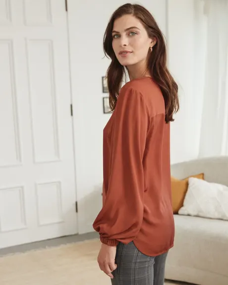 V-Neck Popover Blouse with Front Seam Detail