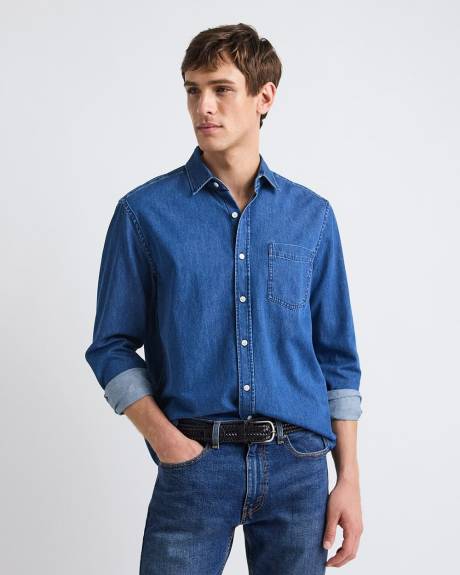 Chemise en Denim &agrave; Manches Longues avec Poche Poitrine