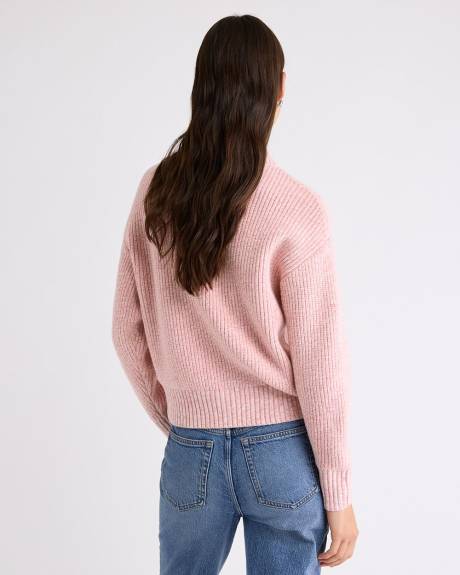 Long-Sleeve Mock-Neck Ribbed Marled Sweater