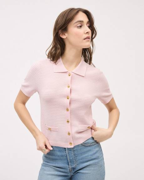 Cardigan Court avec Col Chemisier