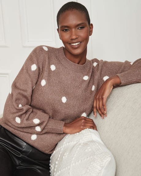 Dotted Jacquard Pattern Crew-Neck Sweater