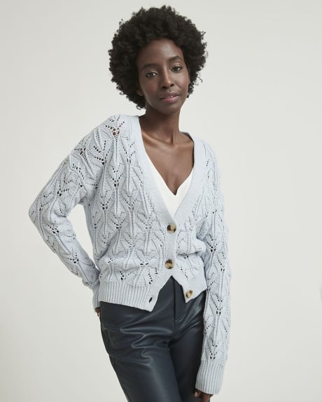 Pointelle Cropped Buttoned Cardi