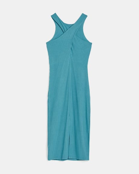 Ribbed Sleeveless Dress with Cross-Back Detail