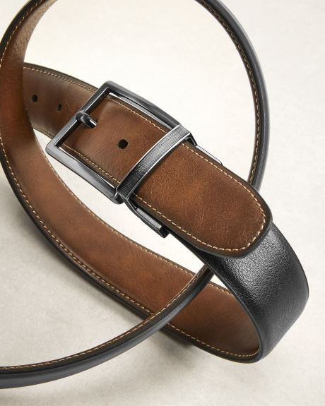 Reversible Stretch Vegan Leather Belt