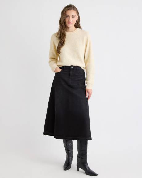 Pull à Manches Longues et Col Rond en Tricot Pelucheux