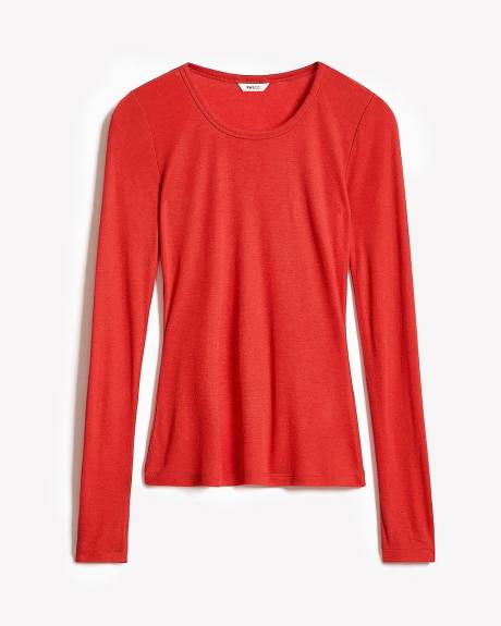 Wool-Blend Scoop-Neck Long-Sleeve Top