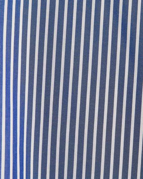 Blouse en Popeline Rayée à Manches Très Courtes et Col Chemisier