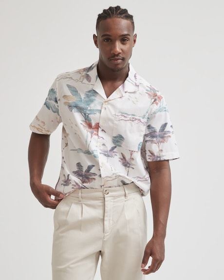 Short-Sleeve Cotton Shirt with Palm Trees