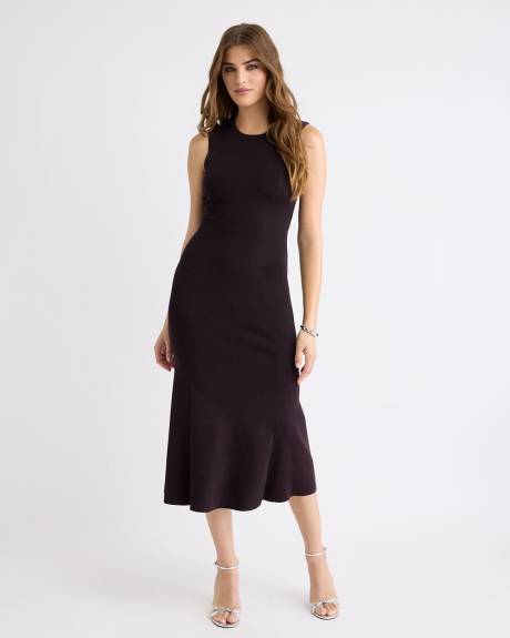 Sleeveless Crew-Neck Midi Dress with Cut-Out Details