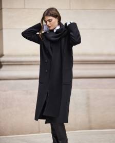 Wool-Cashmere Blend Long Double-Breasted Coat with Removable Scarf