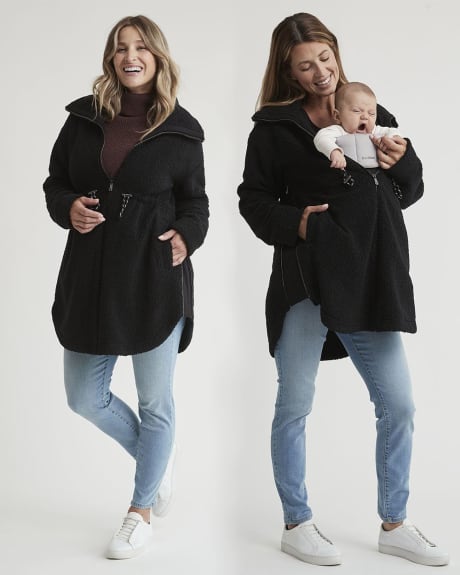 Sherpa Jacket with Zipper Closure - Thyme Maternity