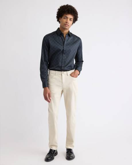 Navy Tailored-Fit Dress Shirt with Geo Pattern