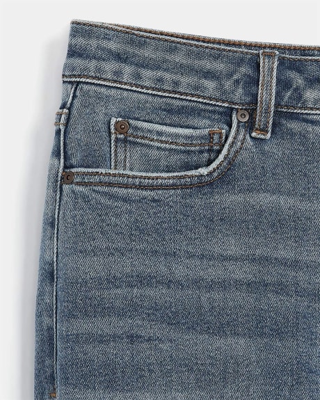 Jeans Bleu Moyen à Taille Haute et Jambe Droite à la Cheville - 27 "