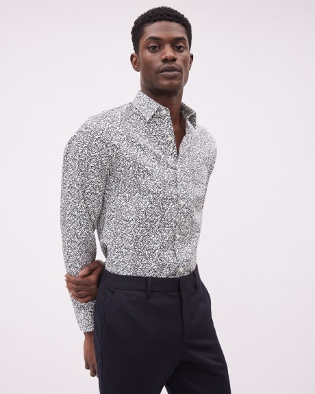 Tailored-Fit Dress Shirt with Abstract Floral Pattern