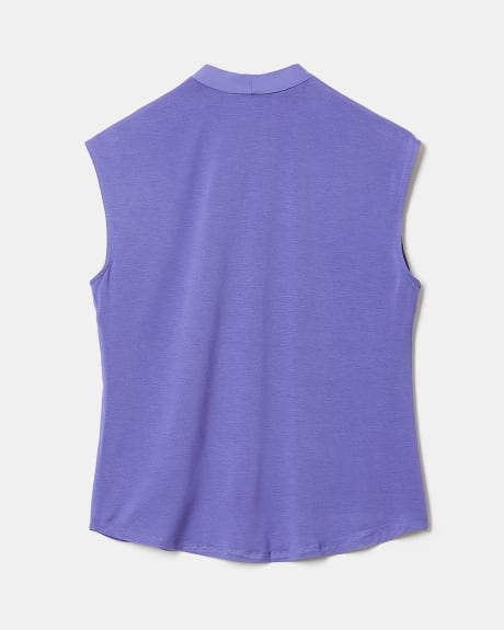 Mixed Media Extended Shoulder T-Shirt with Neck Tie