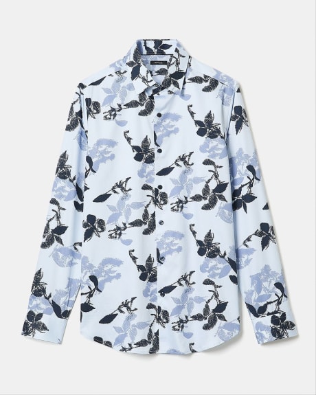 Slim Fit Dress Shirt with Blue Foliage Print