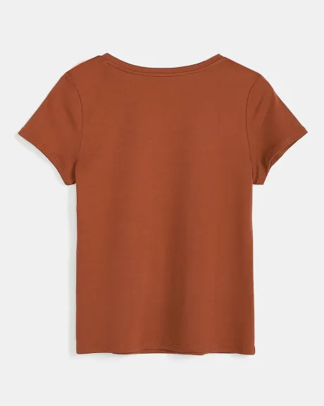 T-Shirt Ajustée à Col V en Coton Épais