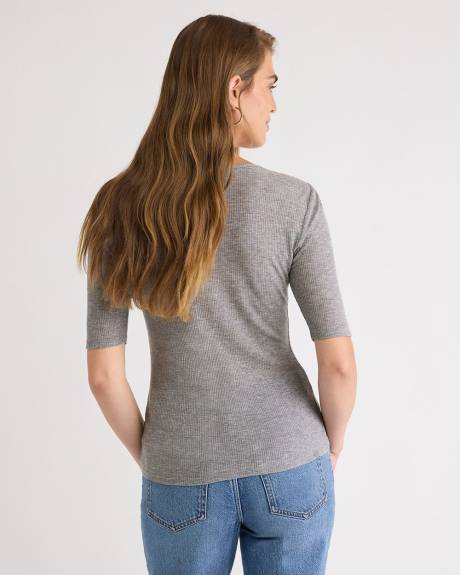 Haut Henley Côtelé en Mélange de Laine à Manches aux Coudes