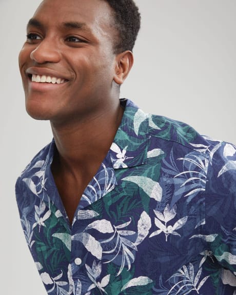 Floral Short Sleeve Shirt with Camp Collar