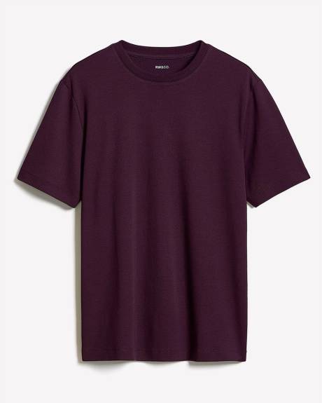 T-Shirt Uni à Col Rond en Coton Interlock