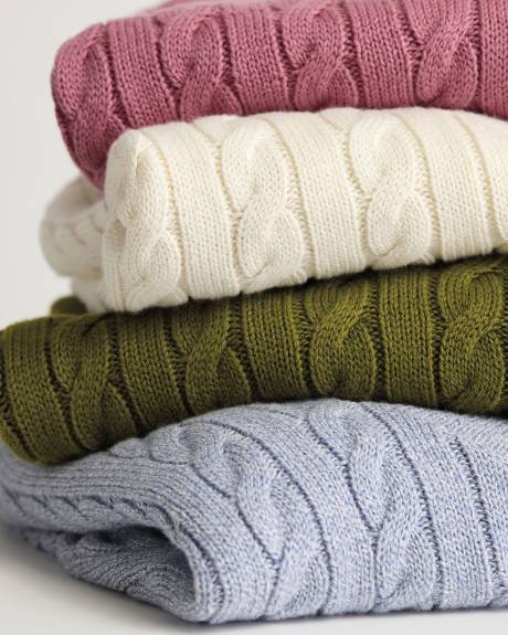 Long-Sleeve V-Neck Cable-Stitch Merino-Blend Sweater