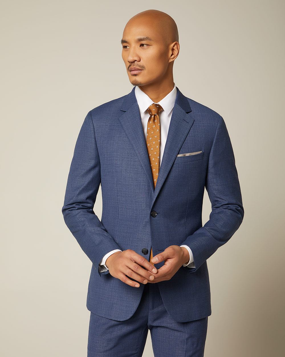 Slim fit textured medium blue suit blazer | RW&CO.