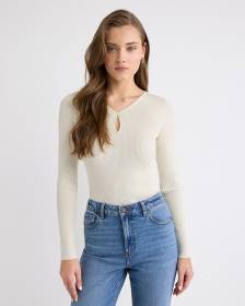 Long-Sleeve V-Neck Ribbed Top