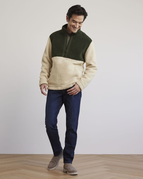 Long-Sleeve Half-Zip Mock-Neck Sherpa Pullover