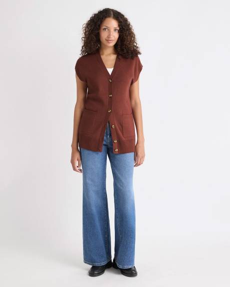 Long Buttoned-Down Sweater Vest