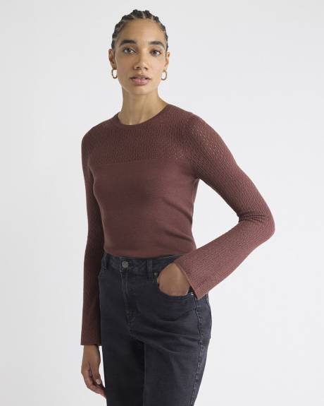 Long-Sleeve Crew-Neck Sweater with Fancy-Stitch Yoke