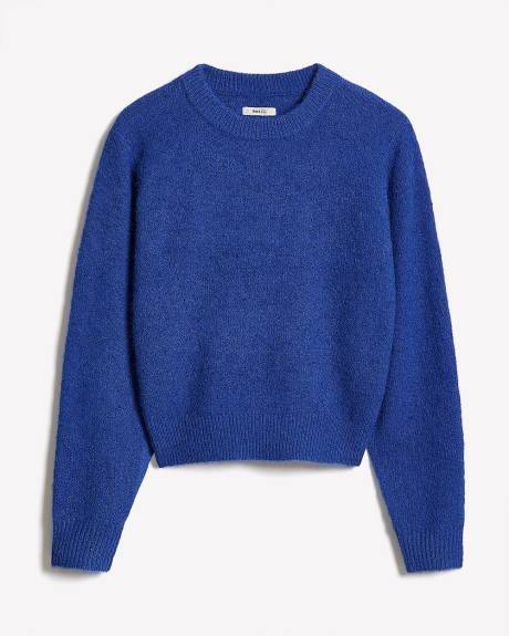 Long-Sleeve Crew-Neck Fuzzy-Knit Sweater