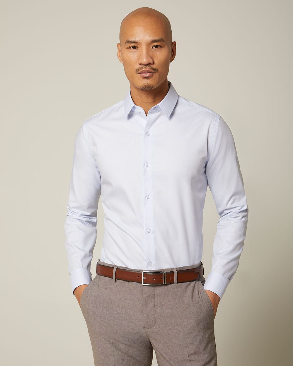 Tailored fit solid blue dress shirt | RW&CO.