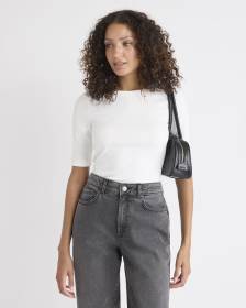 Elbow-Sleeve Crew-Neck Fitted Tee