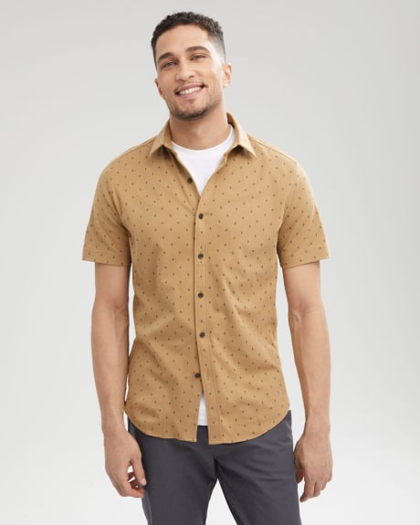 Slim Fit Short-Sleeve Knit Shirt with Geo Pattern