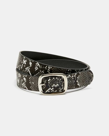Snake Effect Belt with Square Buckle