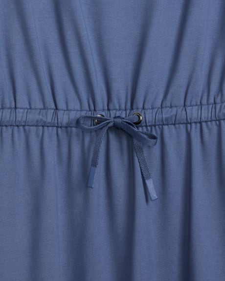 Short Extended Shoulder Dress with Adjustable Drawstring at Waist