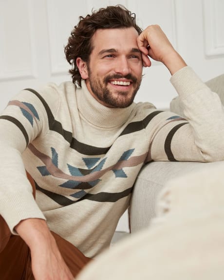 Turtleneck Pullover Sweater with Jacquard Pattern