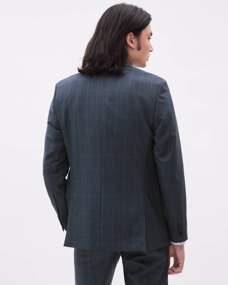 Tailored-Fit Navy Windowpane Wool Suit Blazer