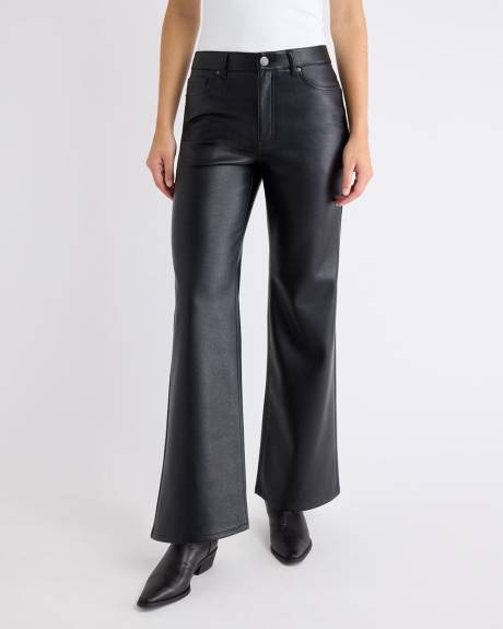 Pantalon Taille Haute en Faux Cuir à Jambe Large