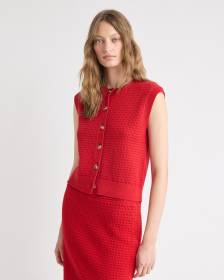 Short Sweater Vest with Pointelle Stitches