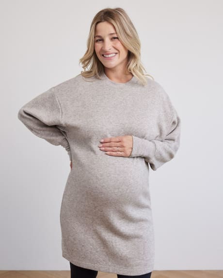 Long-Sleeve Heavy Knit Dress with Crew Neckline - Thyme Maternity