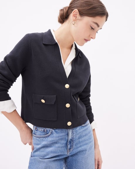Cropped Cardigan with Shirt Collar